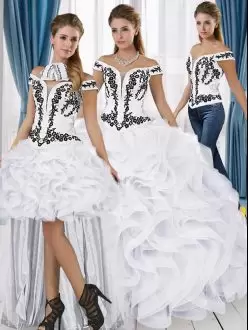 Short Sleeves Off The Shoulder Lace Up Floor Length Embroidery and Ruffles Quinceanera Dress Off The Shoulder