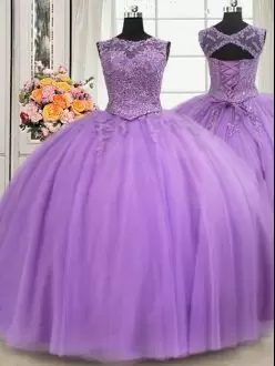 Super Floor Length Ball Gowns Sleeveless Lavender 15 Quinceanera Dress Lace Up