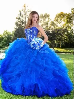 Exceptional Strapless Sleeveless Tulle Ball Gown Prom Dress Beading and Ruffles Lace Up