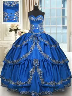 Floor Length Ball Gowns Sleeveless Blue Quinceanera Gowns Lace Up
