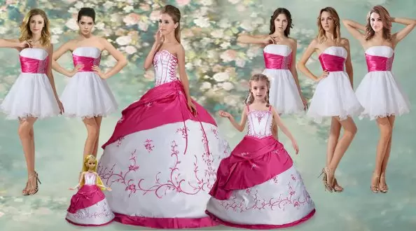 Floor Length Lace Up Sweet 16 Dresses White for Military Ball and Sweet 16 and Quinceanera with Embroidery and Pick Ups