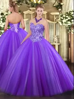 High Class Eggplant Purple Lace Up Quinceanera Dresses Appliques Sleeveless Floor Length