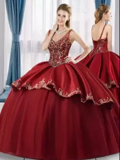 Comfortable Ball Gowns Sleeveless Red Sweet 16 Dresses Sweep Train Lace Up