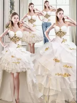 Hot Selling Floor Length Lace Up Vestidos de Quinceanera White for Military Ball and Sweet 16 and Quinceanera with Beading and Ruffles