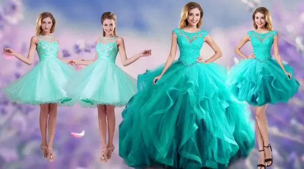 Lovely Tulle Sleeveless Floor Length Sweet 16 Dresses and Beading and Appliques and Ruffles