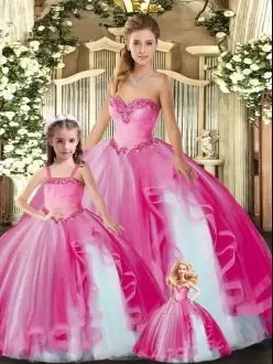 Luxury Ball Gowns 15 Quinceanera Dress Fuchsia Sweetheart Organza Sleeveless Floor Length Lace Up