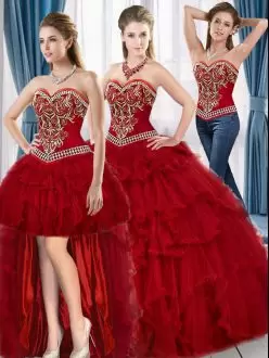 Pretty Floor Length Red Ball Gown Prom Dress Sweetheart Sleeveless Lace Up