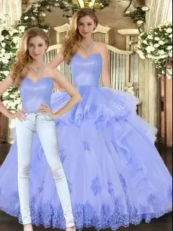 Nice Lavender Sweetheart Neckline Appliques and Ruffles Sweet 16 Quinceanera Dress Sleeveless Lace Up