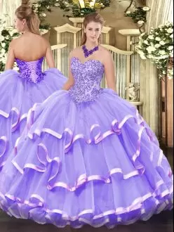 Organza Sleeveless Floor Length Ball Gown Prom Dress and Appliques and Ruffled Layers