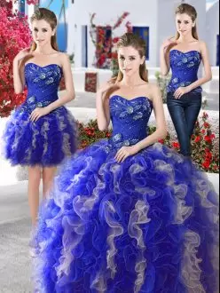 Sweetheart Sleeveless Quinceanera Gowns Floor Length Beading Blue Organza