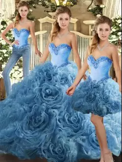 Hot Selling Baby Blue Sleeveless Beading Floor Length Quinceanera Dress