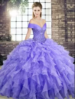 Perfect Ball Gowns Sleeveless Lavender Vestidos de Quinceanera Brush Train Lace Up