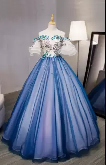 Royal Blue and White Two Tone Short Sleeves A-line Quinceanera Dress