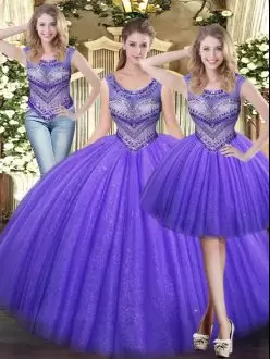 Spectacular Lavender Ball Gowns Tulle Sweetheart Sleeveless Beading Floor Length Lace Up Quinceanera Dresses