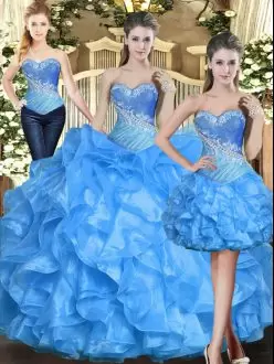 Baby Blue Quinceanera Dress Military Ball and Sweet 16 and Quinceanera with Ruffles Sweetheart Sleeveless Lace Up