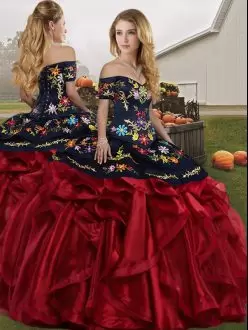 Smart Red And Black Sleeveless Organza Lace Up Quince Ball Gowns for Military Ball and Sweet 16 and Quinceanera