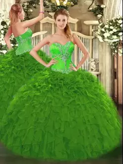 Fantastic Green Sleeveless Organza Lace Up Quinceanera Dresses for Sweet 16 and Quinceanera
