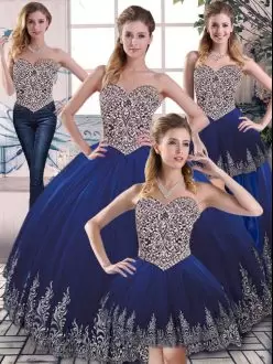 Pretty Royal Blue Sweetheart Neckline Embroidery Quinceanera Dress Sleeveless Lace Up