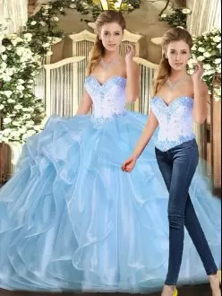 Ball Gowns Sweet 16 Quinceanera Dress Blue Sweetheart Organza Sleeveless Floor Length Lace Up