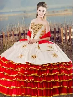 White Red and Gold Organza Layered Quinceanera Dress
