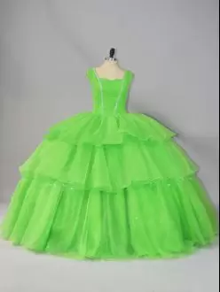 Lace Up Quinceanera Gowns Beading and Ruffled Layers and Ruching Sleeveless Floor Length