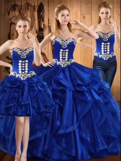 Floor Length Royal Blue Quinceanera Gown Sweetheart Sleeveless Lace Up