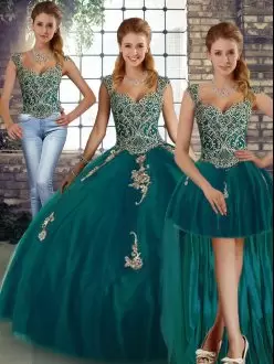 Superior Peacock Green Lace Up Sweet 16 Dresses Beading and Appliques Sleeveless Floor Length
