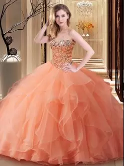 Sleeveless Sweetheart Beading Lace Up Quince Ball Gowns