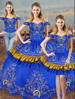 Lace Up Sweet 16 Quinceanera Dress Blue for Sweet 16 and Quinceanera with Embroidery