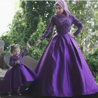 Purple High-neck Muslim Style Long Sleeves Quinceanera Dress