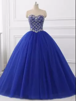 Low Price Royal Blue Sweet 16 Dress Military Ball and Sweet 16 and Quinceanera with Beading Sweetheart Sleeveless Lace Up