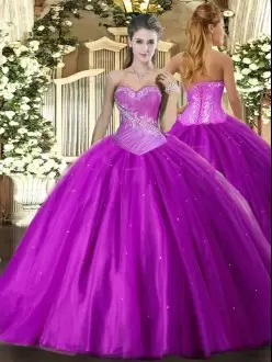 Shining Beading Sweet 16 Quinceanera Dress Purple Lace Up Sleeveless Floor Length