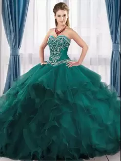 Floor Length Ball Gowns Sleeveless Turquoise Sweet 16 Dress Lace Up