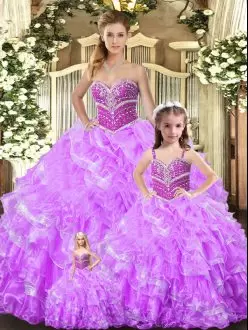 Quinceanera Package Lilac Themed Beaded Bodice and Ruffled Skirt Quinceanera Dress and Dress for Doll