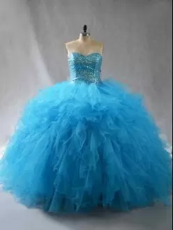 Fashion Sweetheart Sleeveless Tulle Vestidos de Quinceanera Beading and Ruffles Lace Up