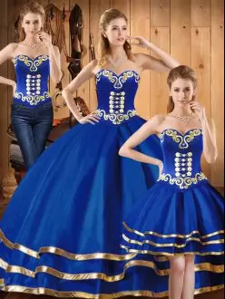 Attractive Satin and Tulle Sweetheart Sleeveless Lace Up Embroidery Quinceanera Dresses in Blue