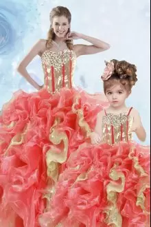 Discount Floor Length Multi-color Sweet 16 Dresses Organza Sleeveless Beading and Ruffles and Sequins