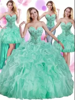 Apple Green Sweetheart Lace Up Beading and Ruffles Quinceanera Gown Sleeveless