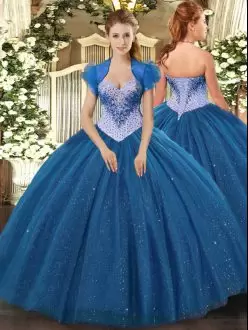 Navy Blue Quince Ball Gowns Military Ball and Sweet 16 and Quinceanera with Beading and Sequins Sweetheart Sleeveless Lace Up