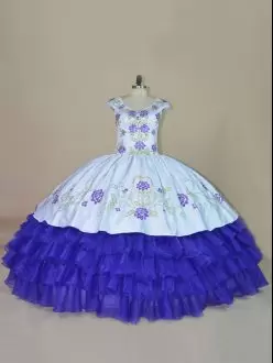 Embroidery and Ruffled Layers Quinceanera Dress White and Purple