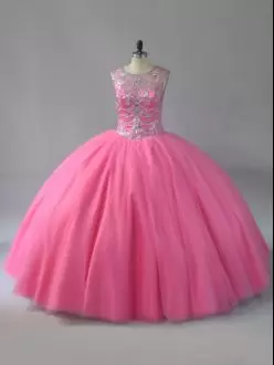 Fitting Pink Sleeveless Lace Up Quinceanera Dresses for Sweet 16 and Quinceanera