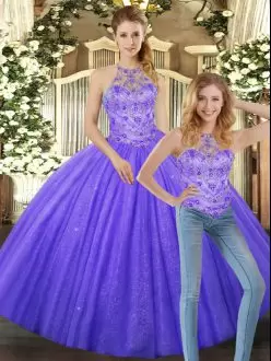 Lavender Halter Top Lace Up Beading Vestidos de Quinceanera Sleeveless