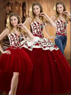 Fantastic Floor Length Wine Red Vestidos de Quinceanera Satin and Tulle Sleeveless Embroidery