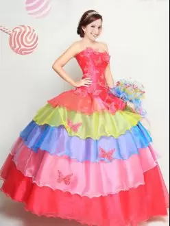 Admirable Multi-color Lace Up Strapless Appliques and Ruffled Layers Sweet 16 Quinceanera Dress Organza Sleeveless