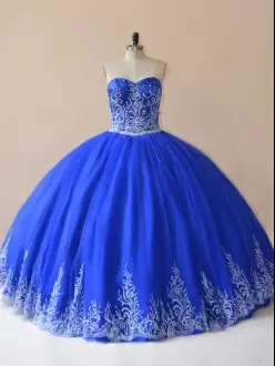 Sexy Sleeveless Sweetheart Lace Up Floor Length Embroidery Quinceanera Gown Sweetheart