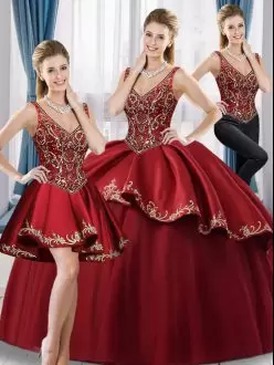 Fantastic Wine Red Sleeveless Beading and Embroidery Floor Length Quinceanera Gowns