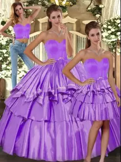 Wonderful Floor Length Backless Quinceanera Dress Lilac for Sweet 16 and Quinceanera with Ruffled Layers