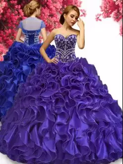 Elegant Purple Beaded Sweetheart Quinceanera Dress with Organza Ruffles