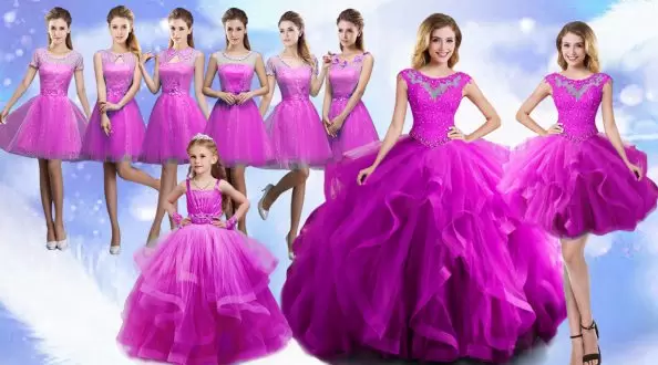 Perfect Scoop Sleeveless Organza Vestidos de Quinceanera Beading and Ruffles Lace Up