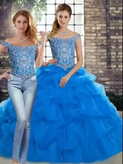 Vintage Sleeveless Off The Shoulder Brush Train Lace Up Beading and Pick Ups 15 Quinceanera Dress Off The Shoulder